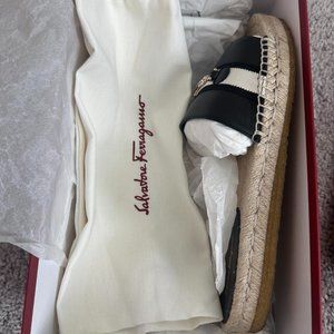 Salvatore Ferragamo Women's Kaden Leather Espadrille Flatform Slides Nero